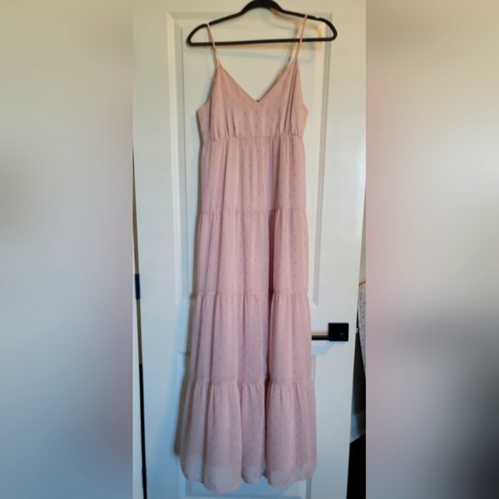 Express Blush Pink Tiered Maxi Dress with Spaghetti Straps